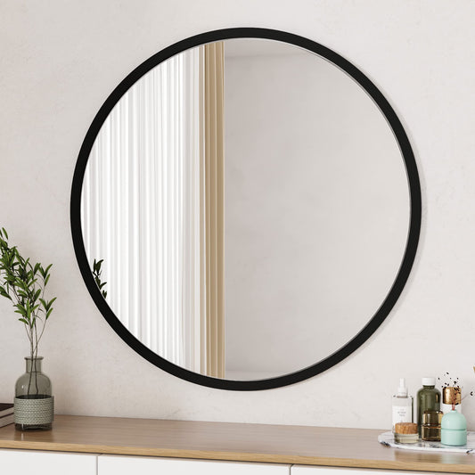 Boromal Black Mirror 60cm Metal Frame Round Bathroom Mirror Wall Mirror Black for bathrooms, washrooms, bedrooms.