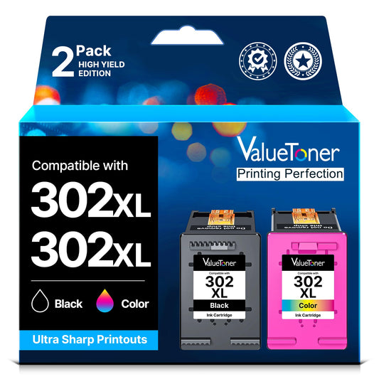Valuetoner 302 XL Multipack Ink Cartridges for HP Envy 4525 4520 4522 4523 4524 Officejet 3830 3831 3833 Deskjet 3630 3636 3638 1110 (2 Pack, 302XL 302 XL)