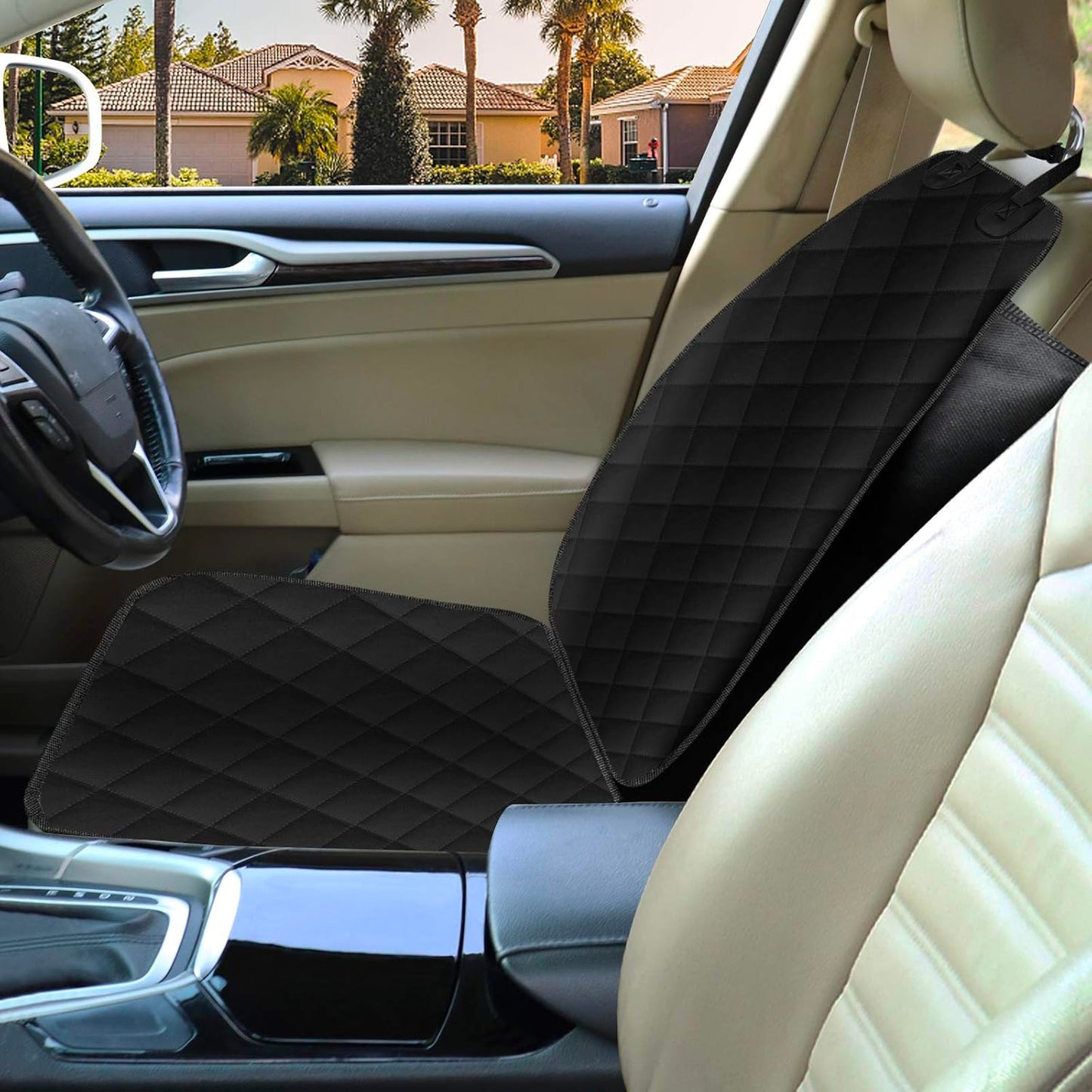 Alfheim non-slip front car seat cover for dogs, rubber backing scratch-resistant pet car protection with anchor, fits most trucks, vans, and SUVs, black