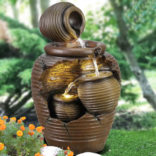 Garden fountain fountain ornamental fountain indoor fountain fountain 4 amphorae with LED light 230V waterfall water feature for garden, pond, terrace, pond, balcony very decorative