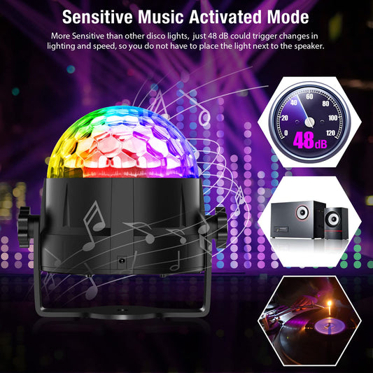 Gobikey Disco Ball, 360° Rotating Music Activated Disco Light LED Party Lamp with Remote Control- 3W RGB Dynamic Disco Light Effects, 4M/13ft USB, Party Light for Party/Halloween/Wedding