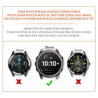 NotoCity Replacement Leather Band compatible with Garmin Fenix 7X/5X/5X Plus/6X Pro/6X Sapphire/3/3HR (26mm) Quickfit Strap for Sports & Business for Men and Women (Brown)