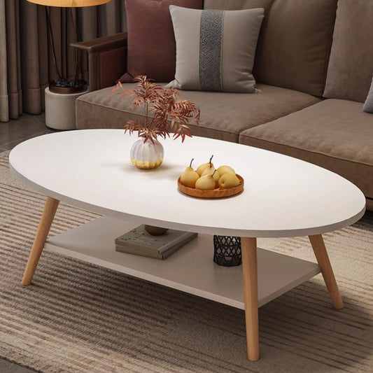 Anmas Power Double Layer Coffee Table, White Side Tables Wood, Oval Living Room Table, Pine Wood Table Legs, Sofa Tables (80 * 40 * 40)