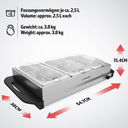 Jago® Buffet warmer - electric, with hot plate function, temperature control, stainless steel - food warmer, dish warmer, warming plate, warming container.