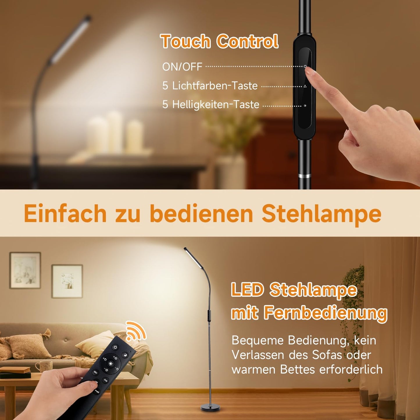 Floor lamp living room, dimmable floor lamp, 25 modes LED floor lamp living room dimmable, 1000 lumens reading lamp, black LED floor lamp, remote control/timer. Floor lamp, living room standing lamp.