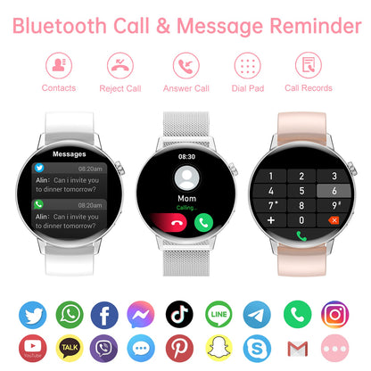 Erkwei smartwatch women with Bluetooth calls 1.32 inch touchscreen ladies watch for iPhone Android women's fitness watch with pedometer heart rate monitor sleep monitor SpO2 monitoring