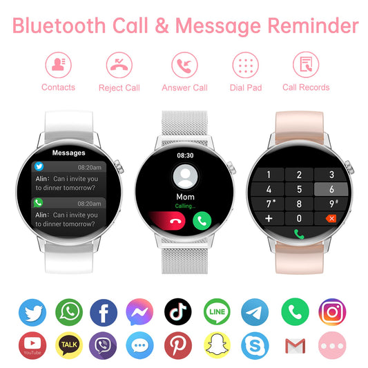 Erkwei smartwatch women with Bluetooth calls 1.32 inch touchscreen ladies watch for iPhone Android women's fitness watch with pedometer heart rate monitor sleep monitor SpO2 monitoring