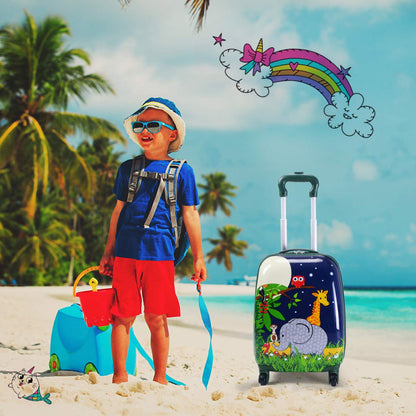 GOPLUS Kids Suitcase with Backpack, Kids Trolley, Children's Luggage with Wheels, Travel Suitcase with Telescopic Handle, Hard Shell Suitcase for Kids, Children's Trolley Color Choice (Elephant, 12"+16")
