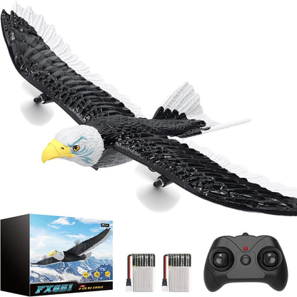 DEERC FX651 RC airplane, remote controlled eagle airplane for beginners, RC eagle outdoor with 6-axis gyro stabilizer, 2.4 GHz 2Ch flying bird with 2 flight batteries and propeller, for kids, boys