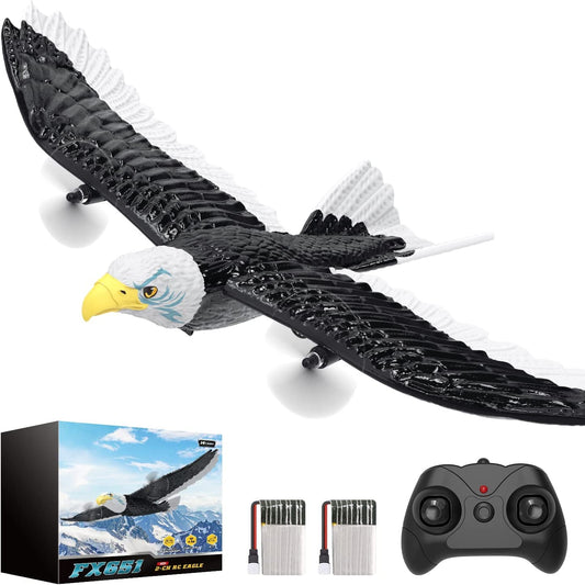 DEERC FX651 RC airplane, remote controlled eagle airplane for beginners, RC eagle outdoor with 6-axis gyro stabilizer, 2.4 GHz 2Ch flying bird with 2 flight batteries and propeller, for kids, boys