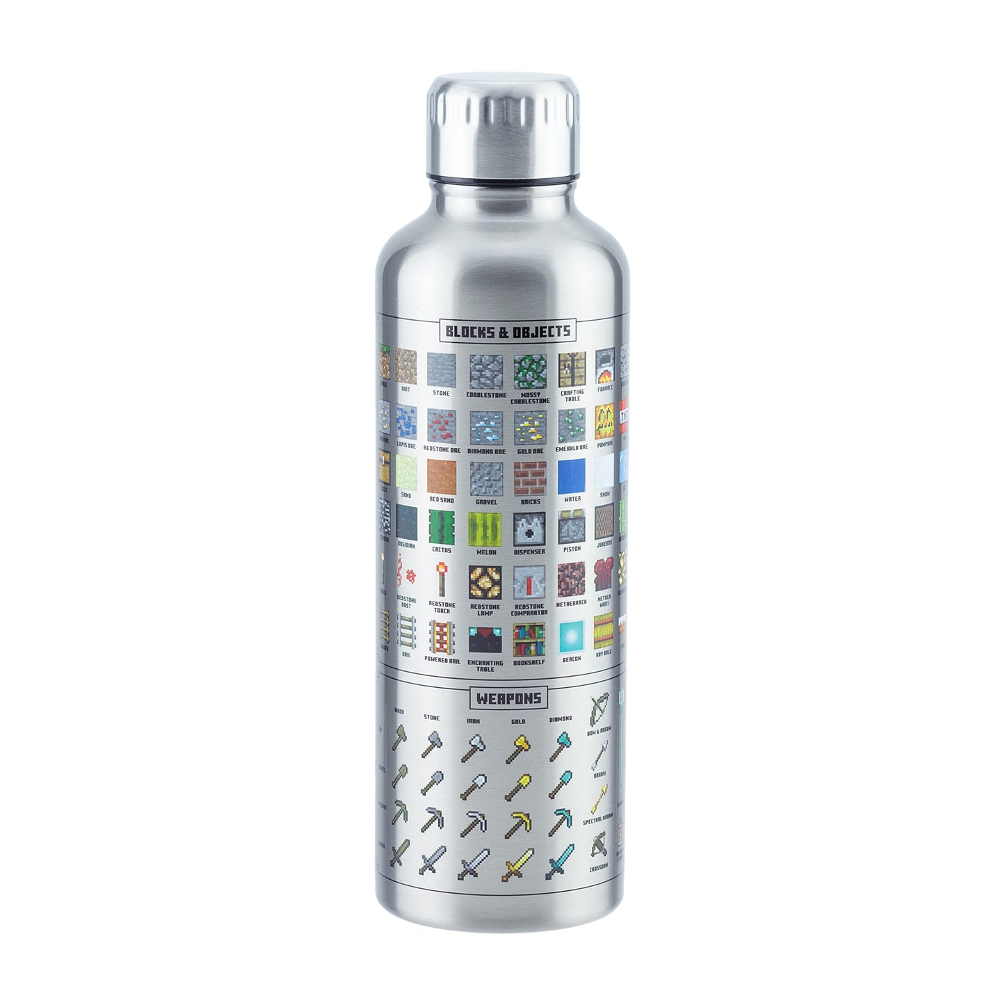 Minecraft Metal Water Bottle - Officially licensed, leakproof, for hot & cold drinks, with in-game items, gift for Minecraft fans, 470 ml (16 fl oz)