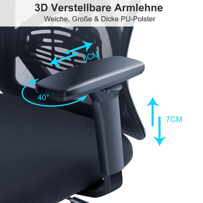 Ticova Office Chair, Ergonomic Desk Chair, High Back Ergonomic Chair with Adjustable Lumbar Support, Headrest & 3D Armrest - 130° Swivel Computer Chair.