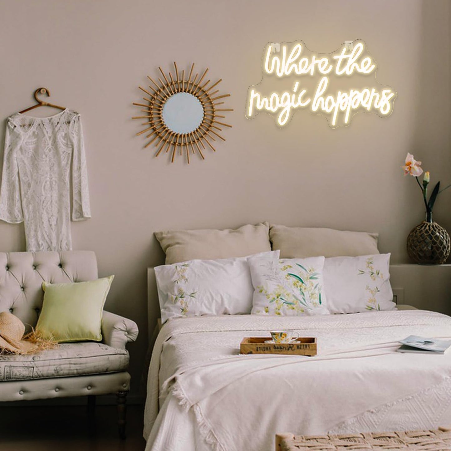 Where the Magic Happens LED White Light Sign Neon Acrylic Neon Sign for Bedroom Wedding Birthday Party Decor Sign