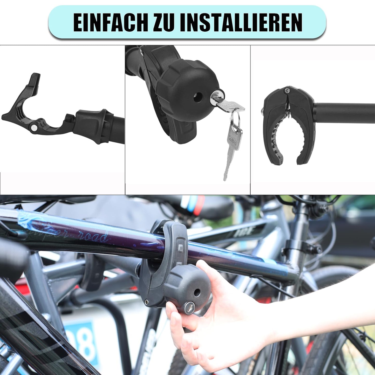 Warm black frame holder 45 cm long, lockable bike frame holder, for U-bar tube: Ø 2.5-3.0 cm, universal replacement holder for bike carriers on all common rear carriers.