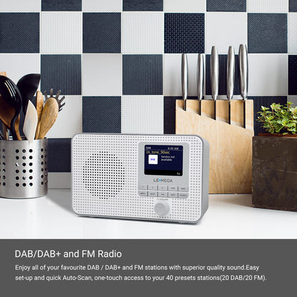 LEMEGA DR3 Portable DAB Plus/FM Digital Radio Battery Powered, Bluetooth Office Radio, Headphone Jack, Favorite Memory, Dual Alarm Clock, TFT Display, Small, 3 Watt RMS - Gray