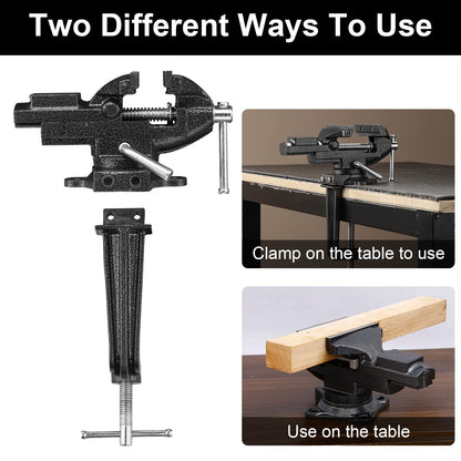 TEENO Vise Rotatable, Jaw Width 85 mm, Vise clampable with 360° Rotating Base, Made of Cast Steel, 800 kg