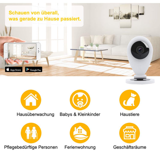 HiKam S6 surveillance camera with app and support - data backup and cloud storage in Germany | person detection | Alexa compatible | IP WiFi camera indoor | baby monitor | motion sensor | WiFi camera