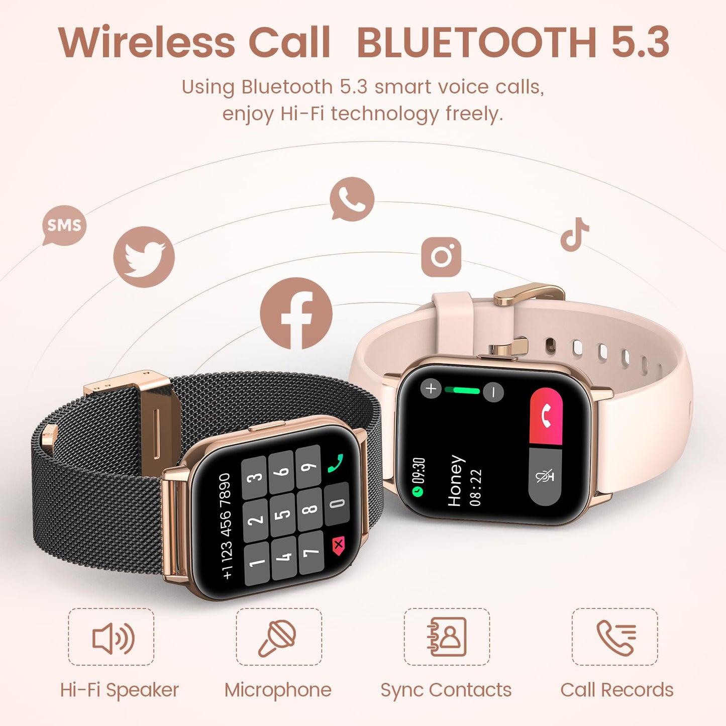 SWGOTA Smartwatch for Women with Phone Function, 1.85" HD Smart Bracelet Heart Rate Sleep Monitor Menstrual Cycle SpO2 Fitness Tracker IP68 Waterproof Pedometer for iOS Android Black Gold