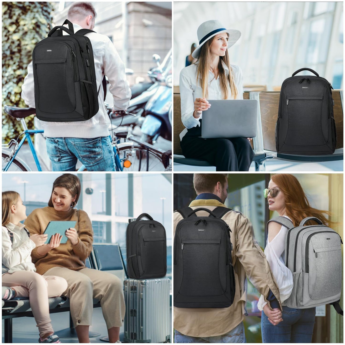 Voova Laptop Backpack 15 15.6 16 Inch, Men Women Waterproof Backpack for Work Business College School Travel Teenage Boys Backpack, Daypack with Laptop Compartment Large Notebook Bag Black
