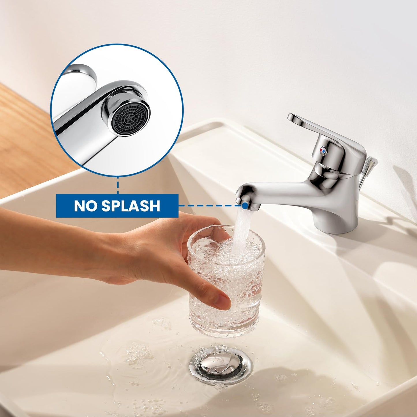 Auralum bathroom faucet with pop-up drain, single lever washbasin mixer tap in chrome, one-handle basin faucet for bathroom.