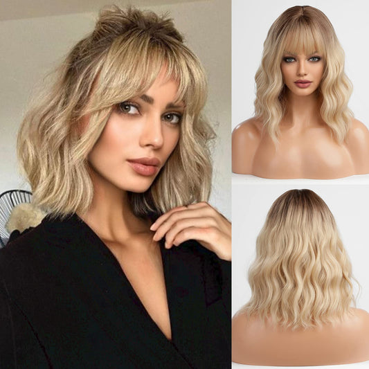 HAIRCUBE Short Charming Bob with Bangs Wigs for Women Natural Heat Resistant Synthetic Fiber Party/Cosplay/Costume/Daily Wig (dark green)