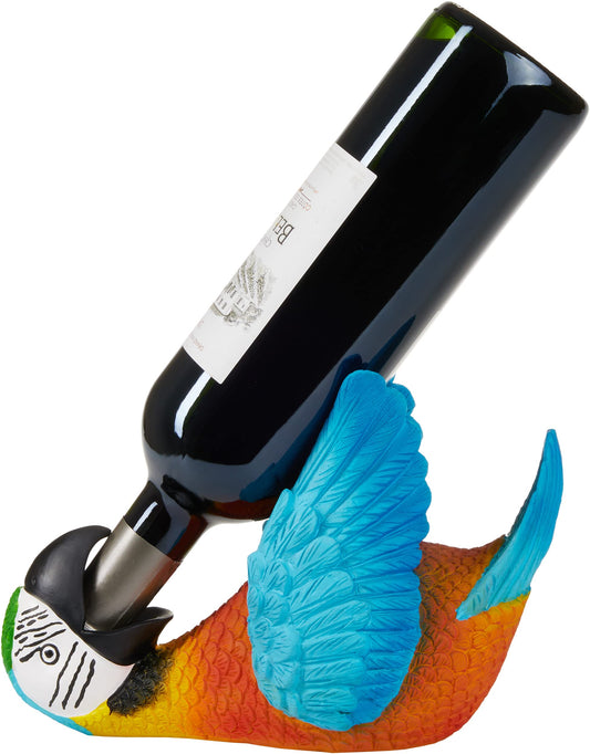 BRUBAKER wine bottle holder thirsty parrot - animal drinking wine holder - humorous bottle stand - bird decor figurine hand-painted colorful bar wine accessory - funny wine gift decoration
