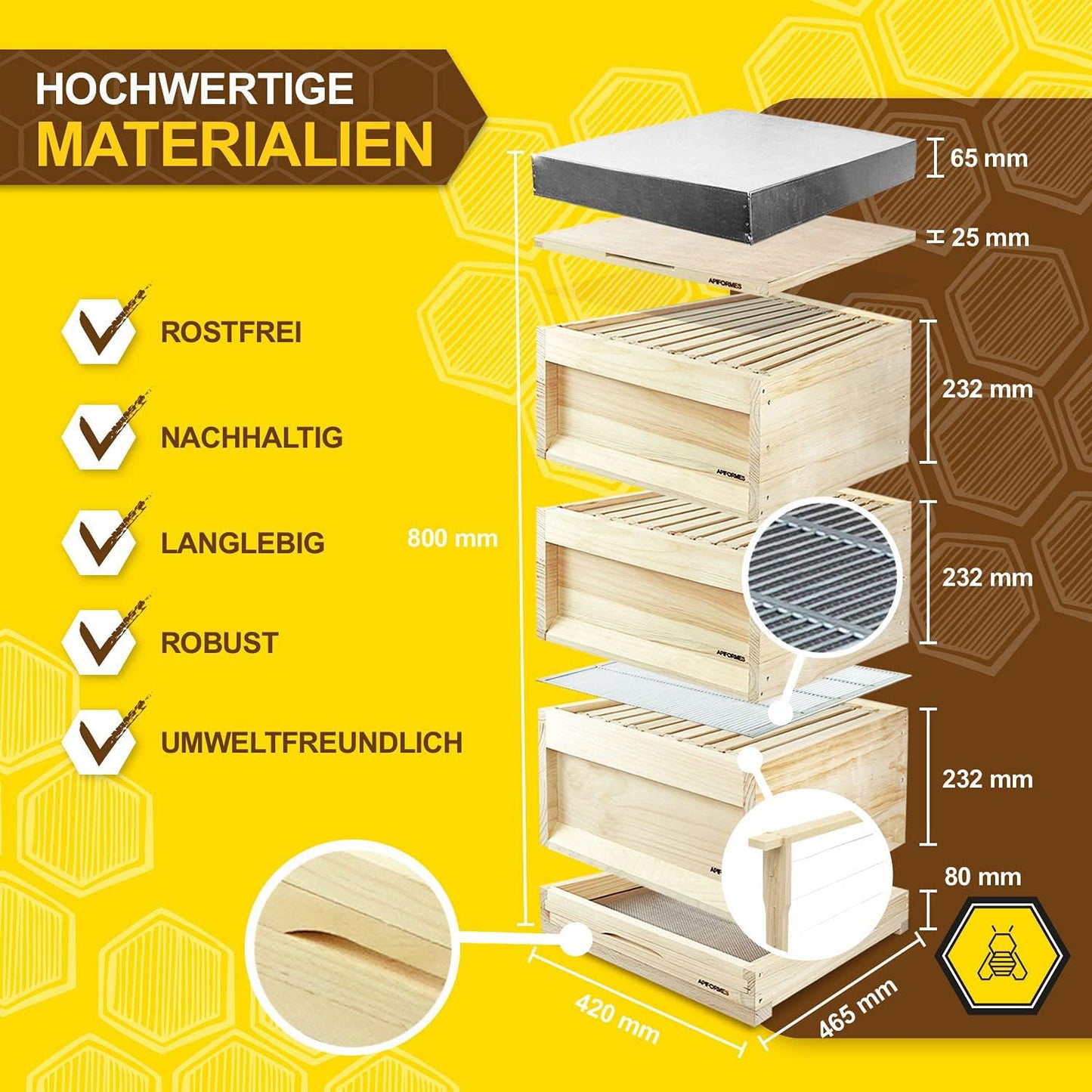 APIFORMES German Standard Size (DN10) - Weymouth Pine 10-Frame Hive