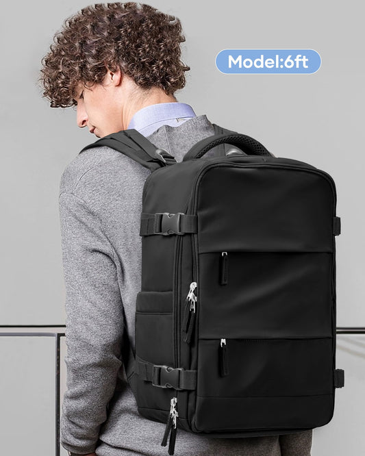 BJLFS backpack carry-on luggage for Ryanair, water-resistant for business travel. Large enough for 14-inch laptop. Perfect for men and women. Black color.