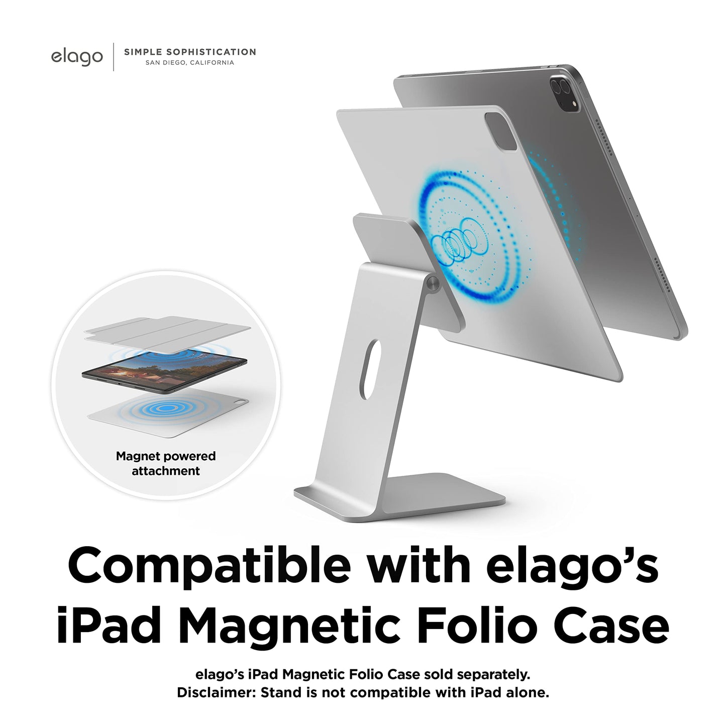 elago Magnetic Tablet Stand - Compatible with iPad Pro 12.9" (6th/5th Gen) and 11" (4th/3rd Gen), Air 10.9" (5th/4th Gen), Mini 8.3" (6th Gen), Nintendo Switch 2 (Silver)