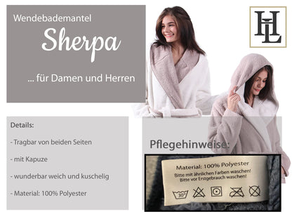 HOMELEVEL Sherpa Reversible Bathrobe in Sheepskin Look for men and women with hood, morning gown, housecoat