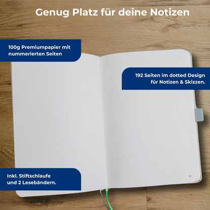 Notepad - The agile notebook A5 | With integrated Kanban Board | incl. 300 sticky notes | More clarity + focus | To do notebook | 192 numbered pages | vegan Hardcover (Gray/Blue)