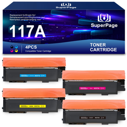 Superpage replacement for HP 117A Toner Set Compatible for HP Color Laser MFP 179fwg 178nwg 179fnw 178nw 150nw 150a W2070A W2071A W2072A W2073A (4-pack, Black Cyan Magenta Yellow)