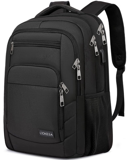 Liokesa backpack for men, 15.6 inch laptop backpack for men, school backpack for teenage boys with USB charging port for business work backpack, for college travel, work, school, black