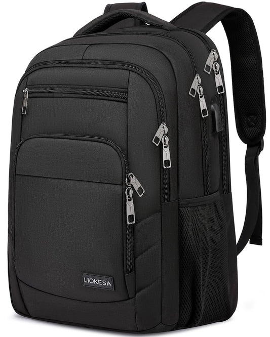 Liokesa backpack for men, 15.6 inch laptop backpack for men, school backpack for teenage boys with USB charging port for business work backpack, for college travel, work, school, black