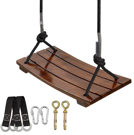 PELLOR wooden swing seat, anti-corrosive swing made from carbonized beech wood with reinforced buckle for indoor and outdoor use, for kids and adults, maximum weight capacity 200 kg.