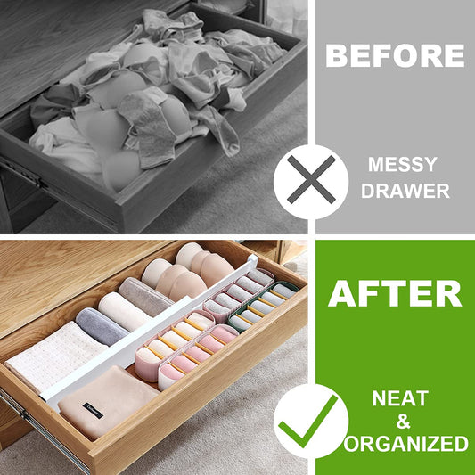 ANTOWIN Drawer Divider Adjustable Bamboo (43-56 cm), Drawer Organizer, Spring-loaded, Kitchen, Dresser, Bathroom, Bedroom, Baby Drawer, Desk Organization System (White)