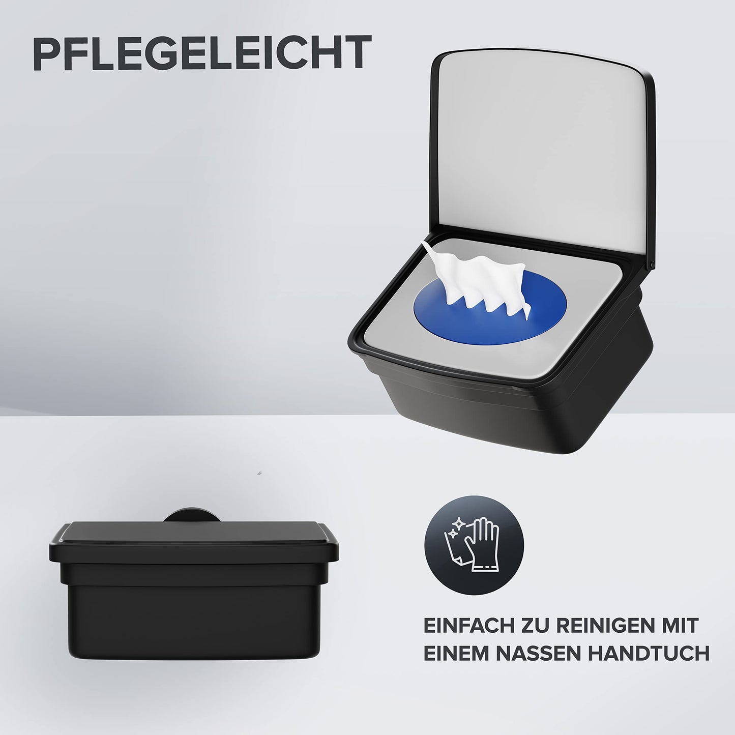 Ovimar moist wipes box with lid Malmoya | in elegant black powder-coated stainless steel | for drilling | So that cosmetics wipes always stay fresh thanks to the moist wipes storage box.
