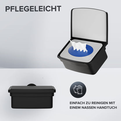 Ovimar moist wipes box with lid Malmoya | in elegant black powder-coated stainless steel | for drilling | So that cosmetics wipes always stay fresh thanks to the moist wipes storage box.