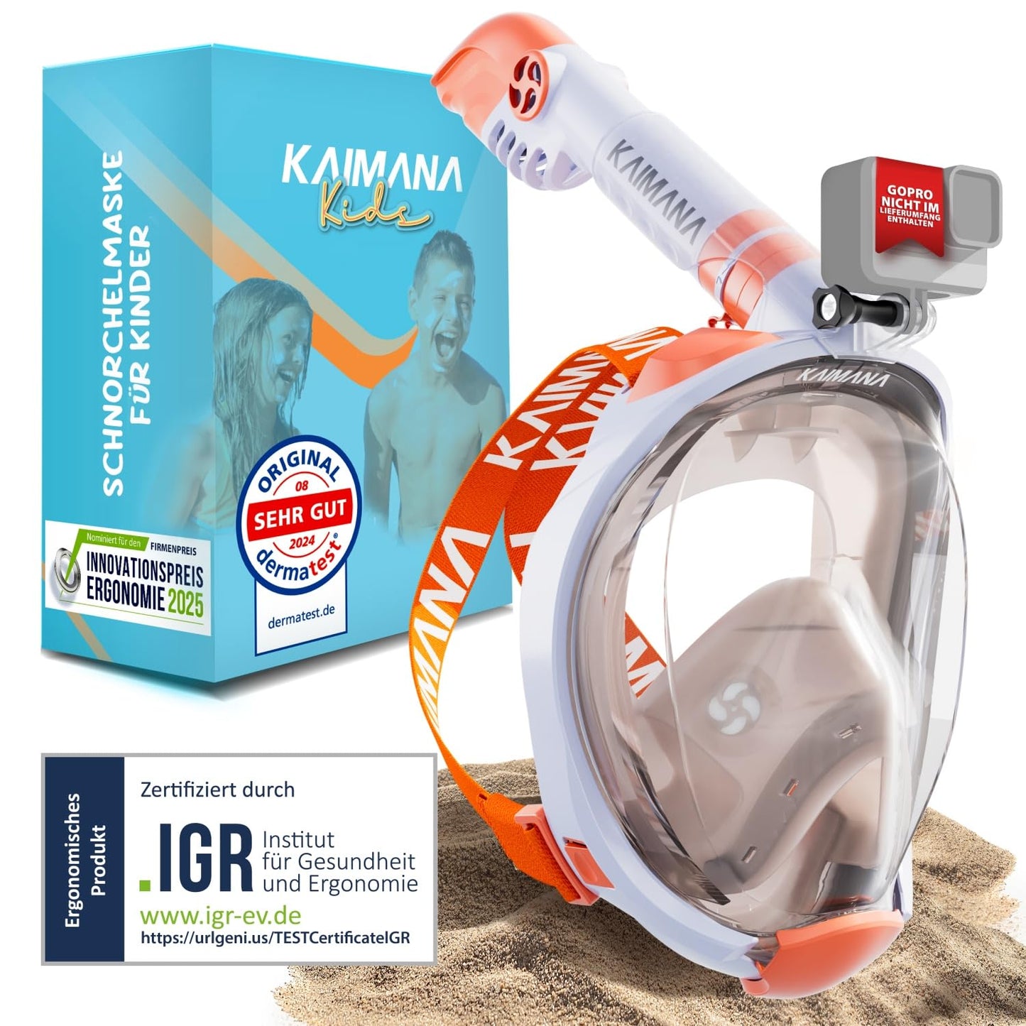 The award-winning KAIMANA® snorkel mask for children with carrying case - completely CO₂ safe diving mask for kids - diving mask - diving goggles for kids 4 years of age - snorkel mask