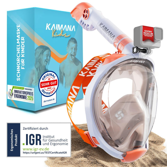 The award-winning KAIMANA® snorkel mask for children with carrying case - completely CO₂ safe diving mask for kids - diving mask - diving goggles for kids 4 years of age - snorkel mask