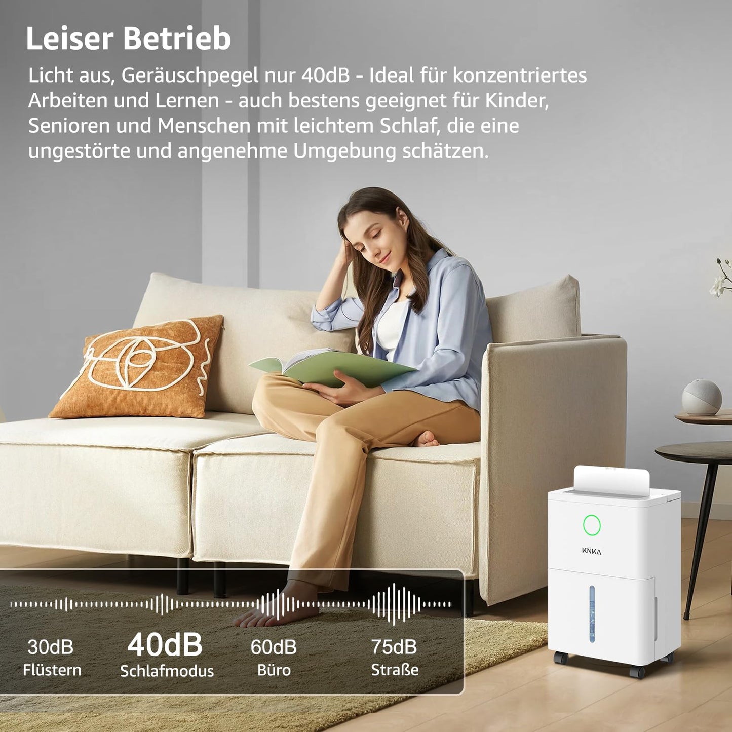 KNKA Dehumidifier, 9L/T, Quiet Electric Dehumidifier, Room Dehumidifier with Drain Hose, Removable Casters, Child Lock, 24H Timer, 60m³ (25m²), for Bedroom, Bathroom, and Laundry Room