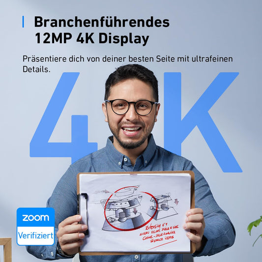 AnchorWork C310 Webcam, 4K Webcam, 12MP, 1080p@60FPS HDR, AI autofocus, AI framing, AI noise-canceling mics, privacy cover & adjustable FOV, for video chat & livestreams.