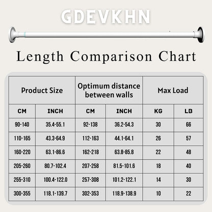 Tension rod without drilling Black telescopic curtain rod Clamp rod for wardrobe, bathroom, balcony, shower curtain rod (160-220CM Φ32mm)