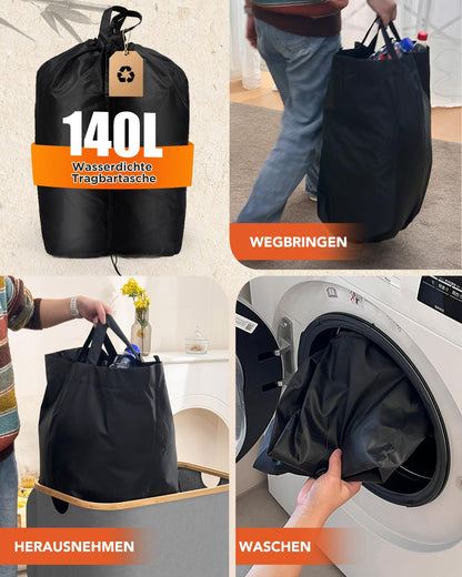 SOUTHGATE 140L deposit bottle collection bin with lid, collapsible container for empties & glass with 2 compartments & XXL carrying bags, 100% recyclable storage box, for shared flats, large families, parties.