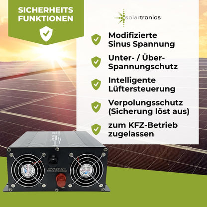 solartronics Voltage Converter Inverter NM 2000-4000 Watt 12V to 230V black USB Schuko Garden Camping RV (2000 Watt 12v - with 10m cable remote control)