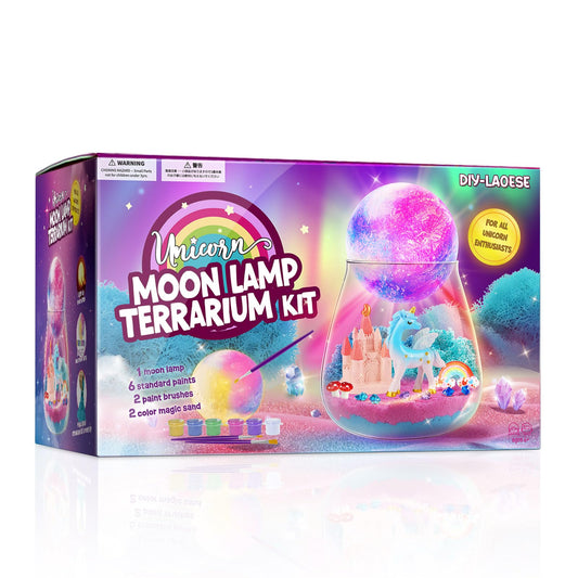 Unicorn gifts for girls, Unicorn terrarium set with moonlamp painting kit, gift for girls 4, 5, 6, 7, 8-12 years old birthday, craft kit for kids ages 6+, Unicorn toy