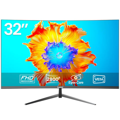Gawfolk PC Monitor 32 inch 75Hz, PC Screen Curved Full HD 1080P, Frameless 2800R Computer Monitor with Eye Care Technology, HDMI VGA, supports VESA.