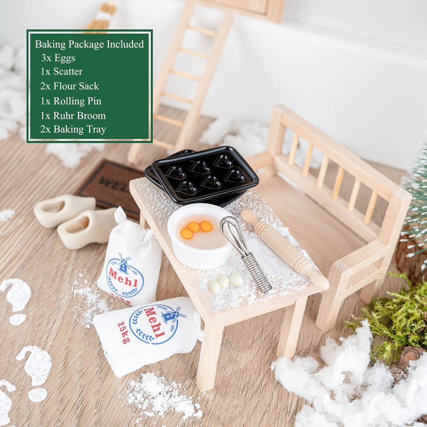 WVWMYM Elf Door Complete Set, Miniature Elf Accessories Christmas, Elf Door Set, Christmas Decoration Fairy Door for Kids Elf House, Christmas Tree Garland, Carpet, Miniature Garden Furniture (45 pieces)