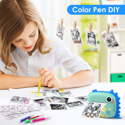 HiMont Kids Camera Instant Camera, Digital Camera for Kids with Printing Paper & 32G TF Card, Video Camera with Colored Pens & Fun Accessories, Gift for Children 3-14 Years Old (Blue)