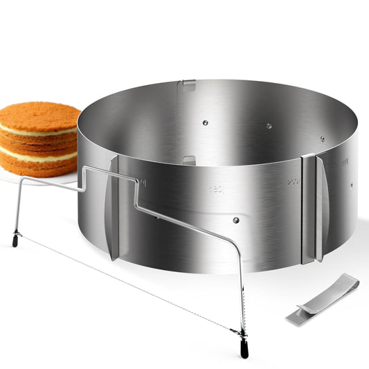 4smile Cake Accessory Set 2 pieces - adjustable cake ring height 8.5 cm + cake cutter - stainless steel baking accessory, functional baking set for baking and cake preparation.